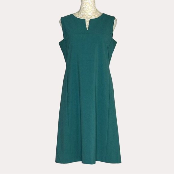 Eliza J Split Neck Shift Dress Woven Green 6 - Picture 1 of 9